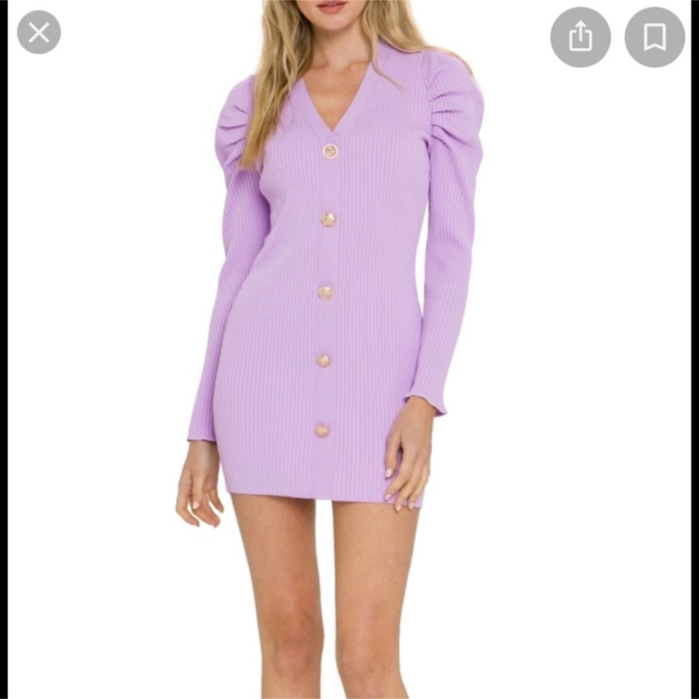 ❤️❤️Endless ROSE Lilac Button-Up Ribbed Dress❤️❤️size S - Picture 3 of 6